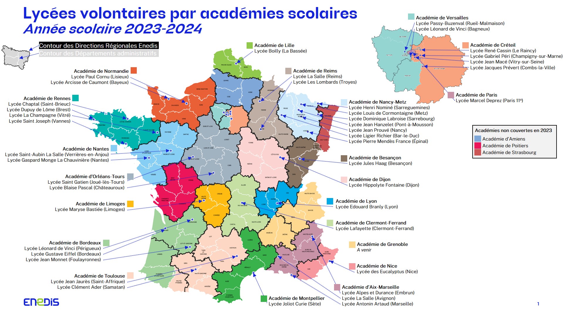 Lycées volontaires par académies scolaires - année scolaire 2023-2024